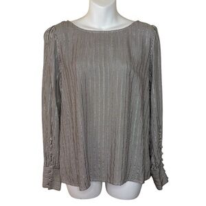 Express navy & white shimmer long sleeve top size M